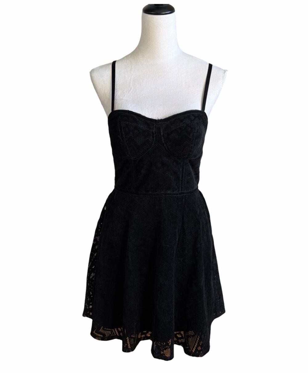 Hollister Black Babydoll Corset Style Dress Medium Velvet Whimsygoth Coquette
